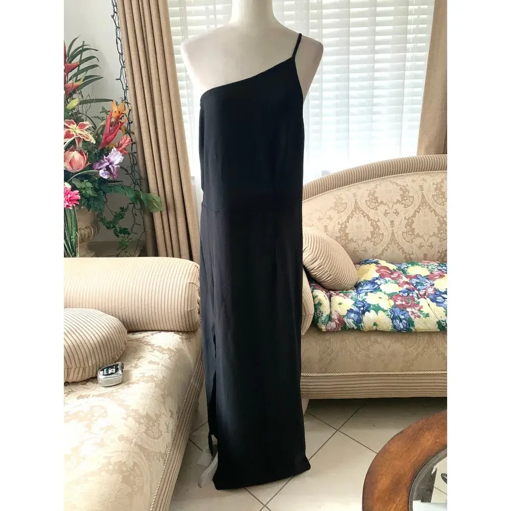 Abercrombie and Fitch Asymmetrical One Shoulder Maxi Dress with Slit in Black